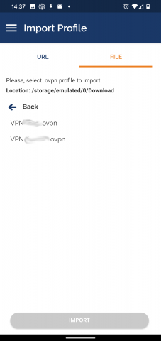 OpenVPN Android - import konfigurace