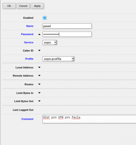 MikroTik - uživatelský účet pro VPN přístup
