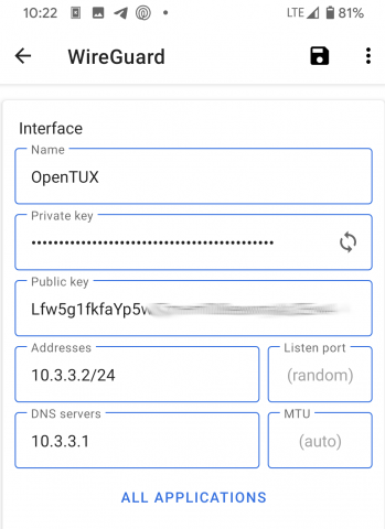 WireGuard Android Interface settings 